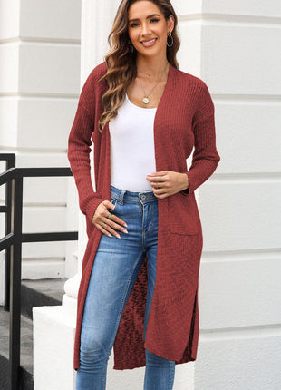Open Front Slit Cardigan with Pockets - GypsyHeart