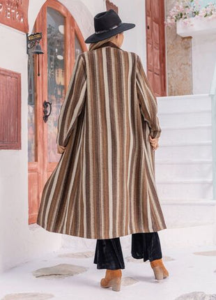 Striped Open Front Long Sleeve Long Jacket