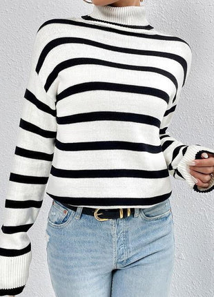 Striped Turtleneck Long Sleeve Sweater - GypsyHeart