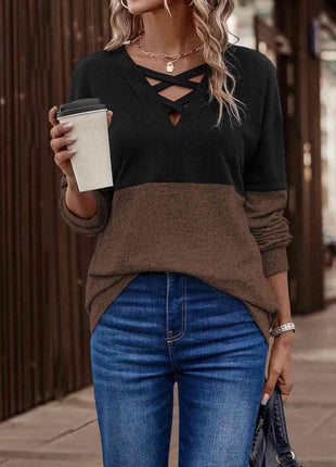 Two-Tone Crisscross Detail Sweatshirt - GypsyHeart