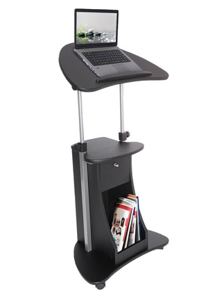 Techni Mobili Sit-to-Stand Rolling Adjustable Laptop Cart With Storage, Black - GypsyHeart