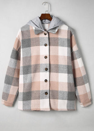 Button Up Plaid Hooded Jacket