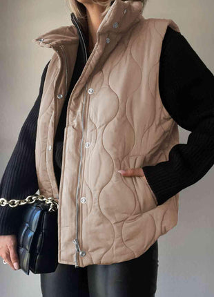 Collared Puffy Neck Vest with Pockets - GypsyHeart