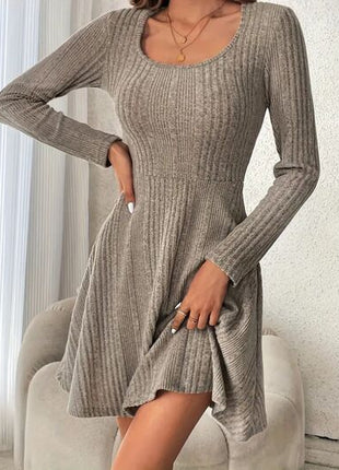 Ribbed Scoop Neck Long Sleeve Sweater Dress