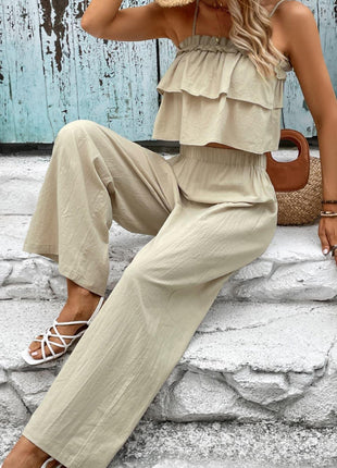 Elegant Trim Cami and Wide Leg Pants Set - GypsyHeart
