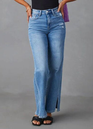 Slit Buttoned Jeans with Pockets