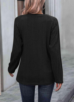 Ribbed Buttoned Round Neck Long Sleeve T-Shirt - GypsyHeart