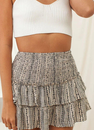 Printed Frill Trim Smocked Mini Skirt - GypsyHeart