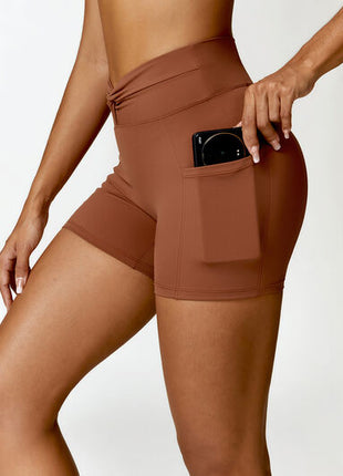 Twisted High Waist Active Shorts with Pockets