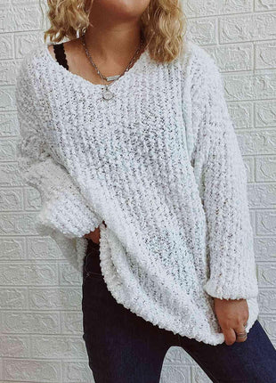 V-Neck Long Sleeve Openwork Sweater - GypsyHeart