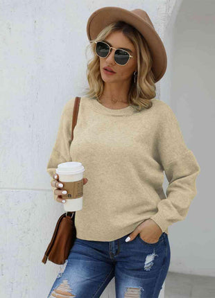 Round Neck Long Sleeve Drop Shoulder Sweater - GypsyHeart