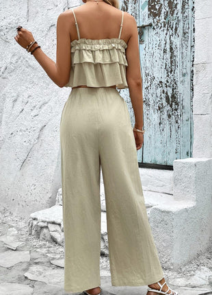 Elegant Trim Cami and Wide Leg Pants Set - GypsyHeart