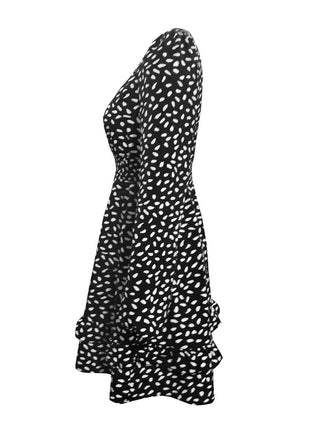 Printed Ruffle Trim Smocked Mini Dress